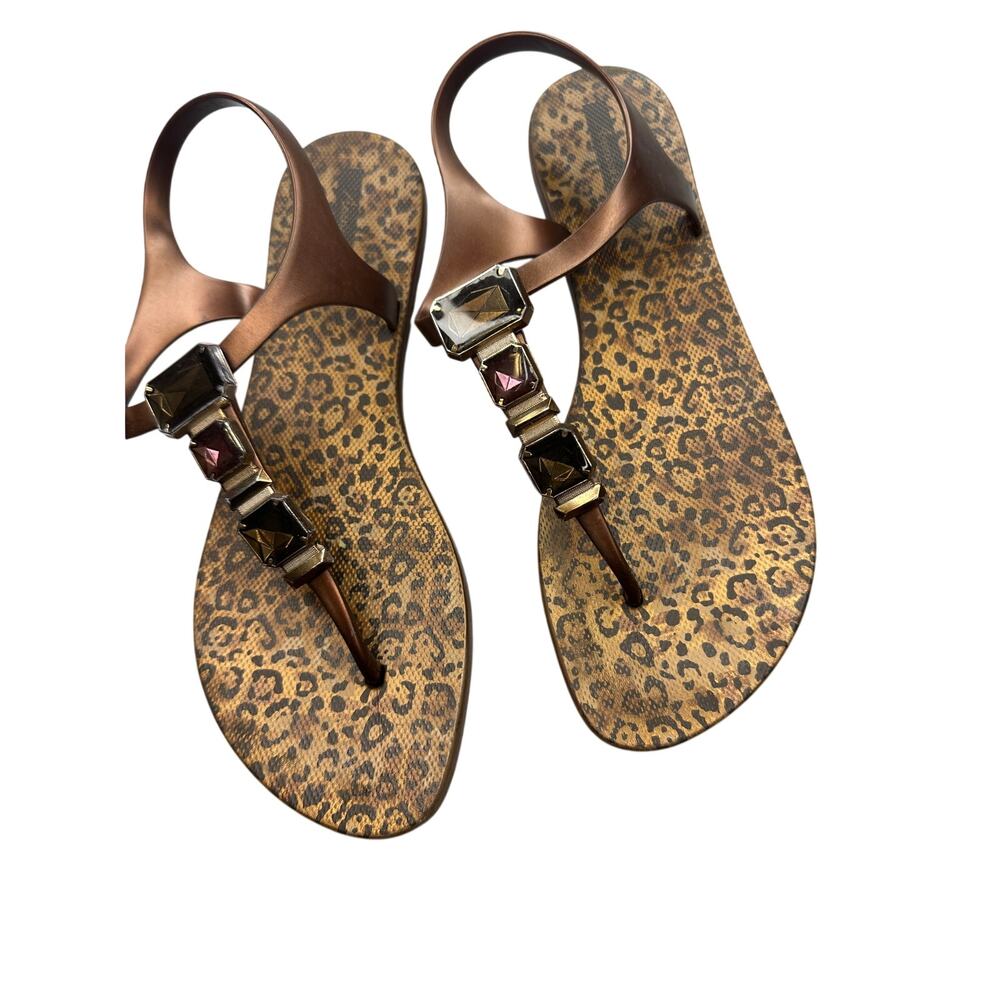 American Eagle Leopard Jelly Sandals Gem Metallic Bronze Slingback 10